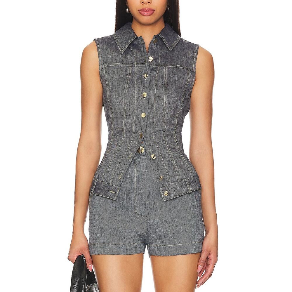 Matthew Bruch Structured Gray Button Front Vest Size 2